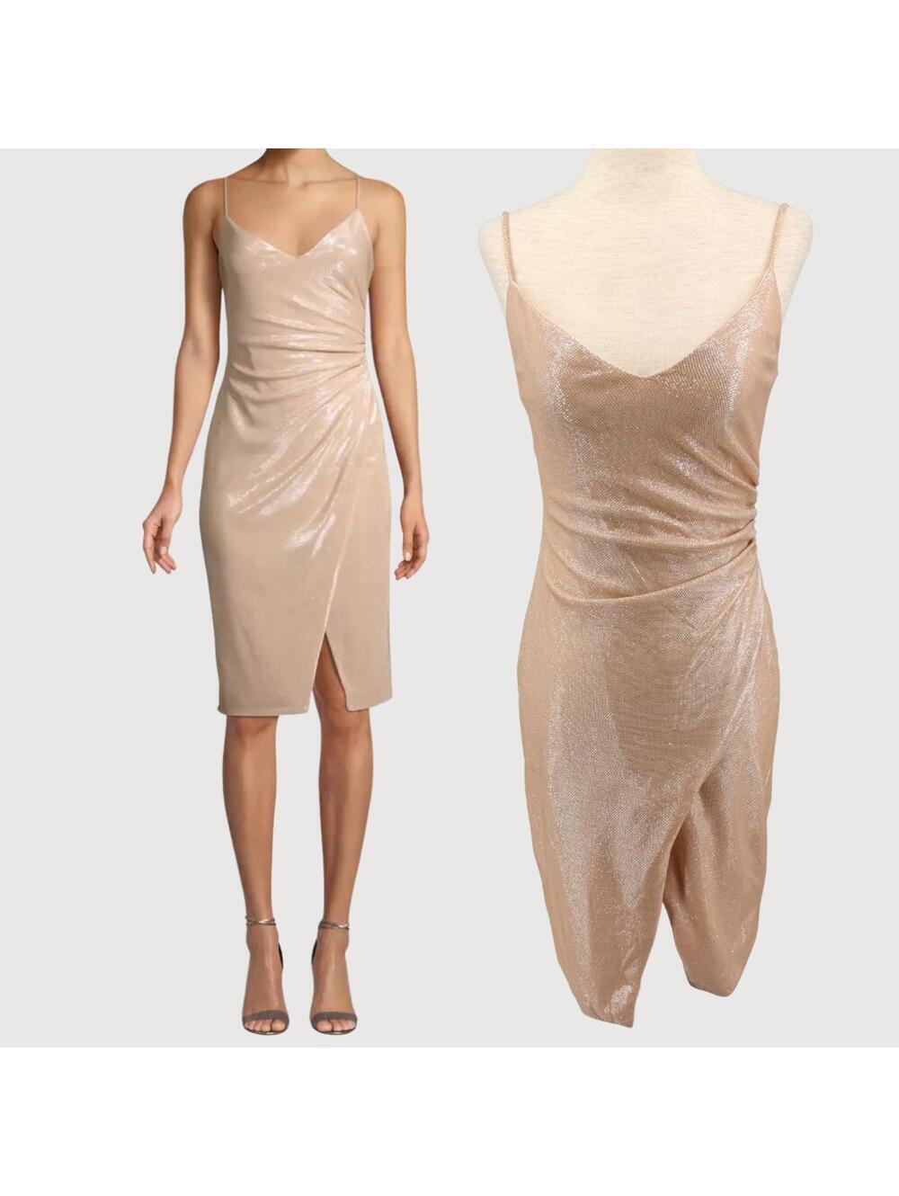 Black Halo Bowery Metallic Cocktail Dress Champagne 2